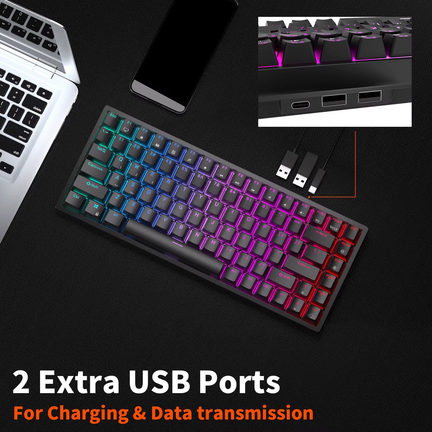 RK84 75% RGB Triple Mode Mechanical Keyboard BT5.0/2.4G/USB-C 84 Hot Swappable Bluetooth Wireless Gamer Keyboard