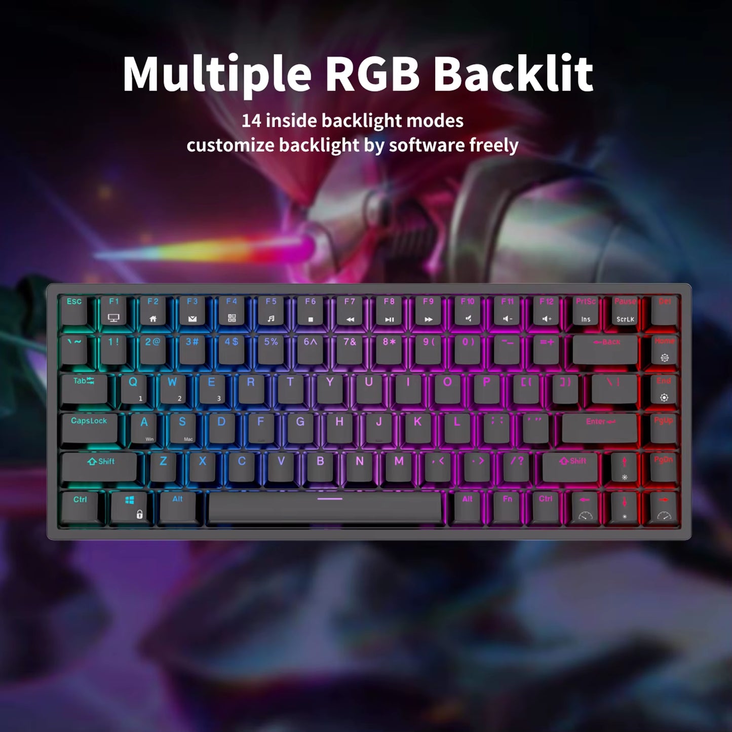 RK84 75% RGB Triple Mode Mechanical Keyboard BT5.0/2.4G/USB-C 84 Hot Swappable Bluetooth Wireless Gamer Keyboard