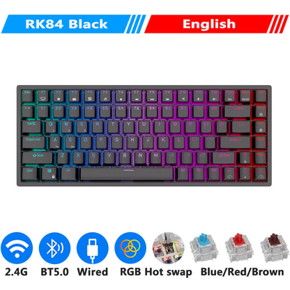RK84 75% RGB Triple Mode Mechanical Keyboard BT5.0/2.4G/USB-C 84 Hot Swappable Bluetooth Wireless Gamer Keyboard