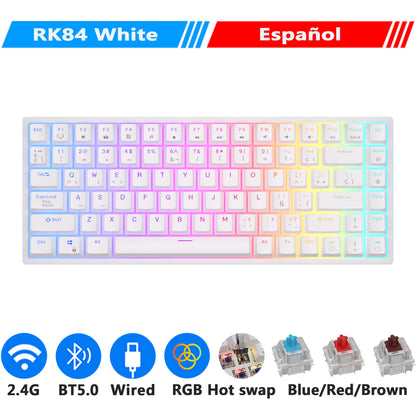 RK84 75% RGB Triple Mode Mechanical Keyboard BT5.0/2.4G/USB-C 84 Hot Swappable Bluetooth Wireless Gamer Keyboard